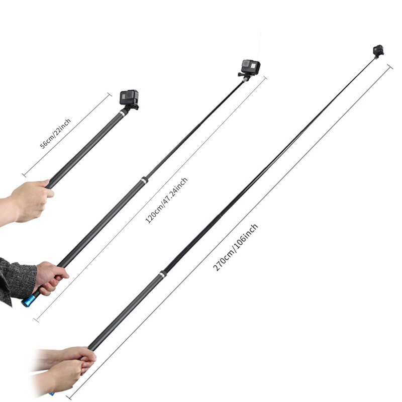 TELESIN 56cm-270cm 2.7m Adjustable Selfie Stick Carbon Fiber Extension Rod for Action Cameras Gimbals Non-original