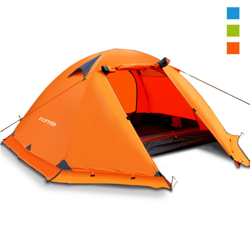 Zestaw namiotu FLYTOP na 2 osoby z podwójną warstwą, aluminiowymi słupkami, ochroną przed śniegiem i wiatrem, daszkiem przeciwsłonecznym i spódnicą śniegową.