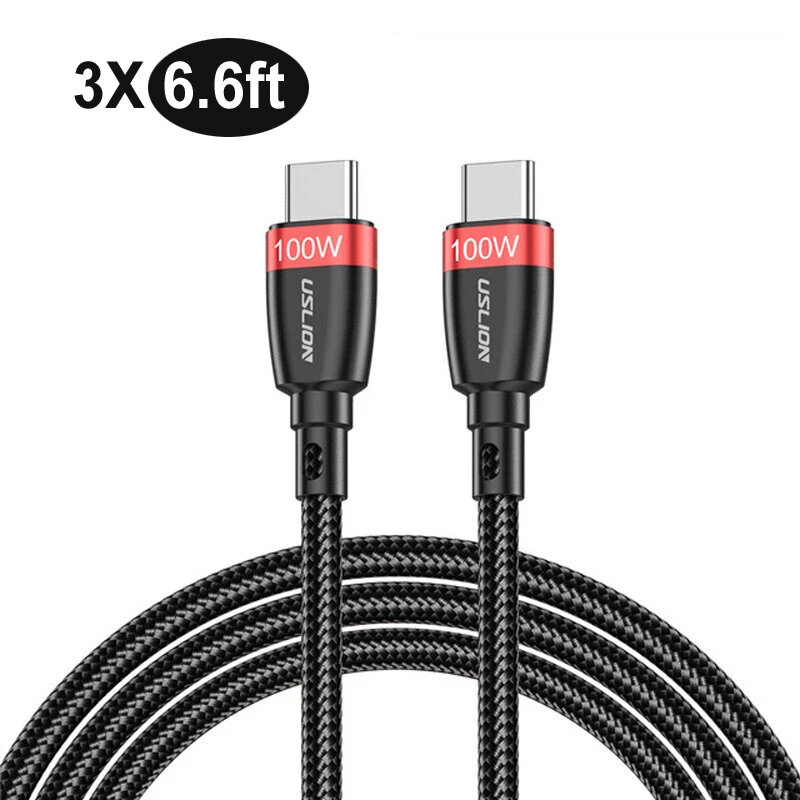 

[3 Pack] USLION 100W 5A USB-C to USB-C Cable 2M/6.6ft PD3.0 Power Delivery Cable QC4.0 Quick Charge Data Sync Cord For H