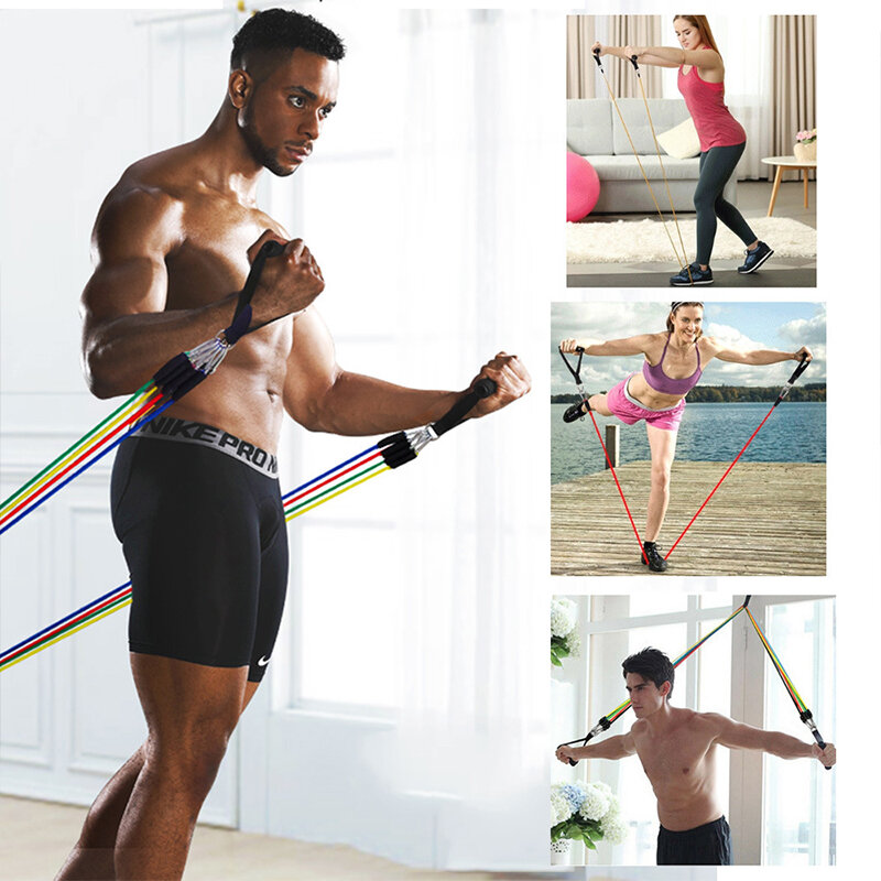 14Pcs TPE Resistance Bands Pull Rope Indoor Portable Fitness Equipment Arm Waist Leg Chest Trainer Exercise Tools