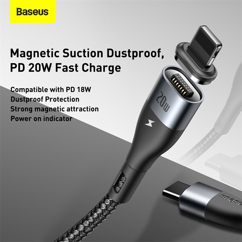Baseus 20W Zinc Magnetic USB-C to Lightning PD Cable Power Delivery Fast Charging Data Sync Cord Line Nylon Braided For iPhone 12 12 Mini 12 Pro…