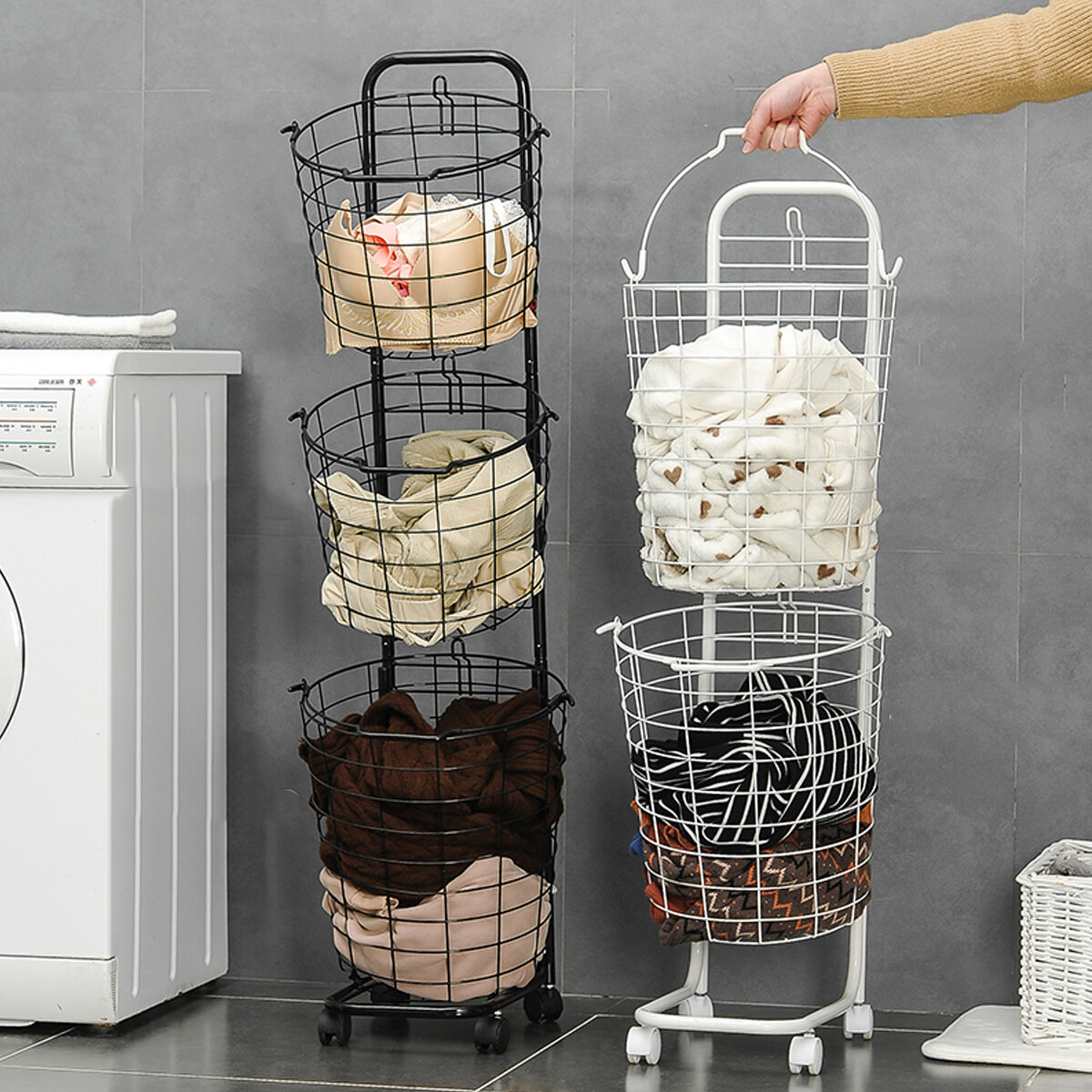 

2/3 Layers Iron Bathroom Dirty Clothes Basket Large Capacity Laundry Hamper Shelf Sturdy Clothes Sundries Rack
