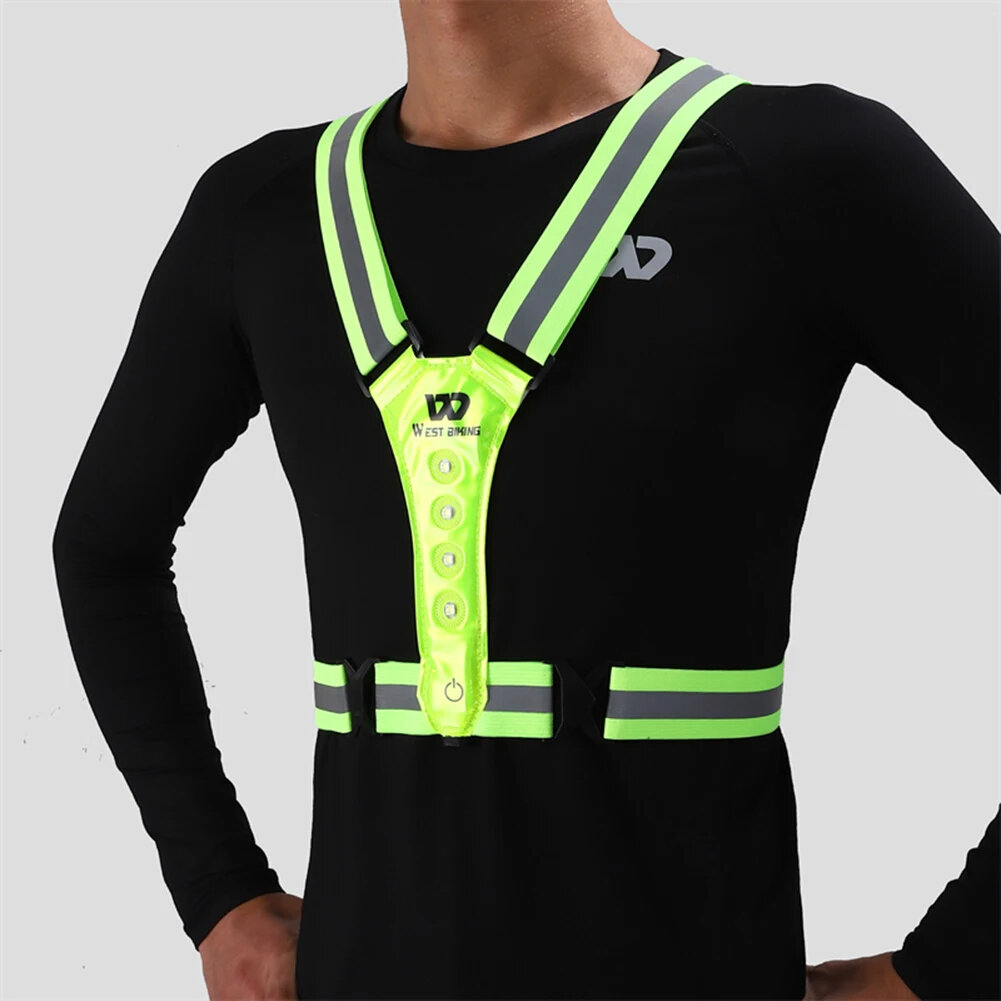 

WEST BIKING Night Cycling Clothing 4 LED Beads Type-C Rechargeable Adjustment Running Light Reflective Sports Vest for S