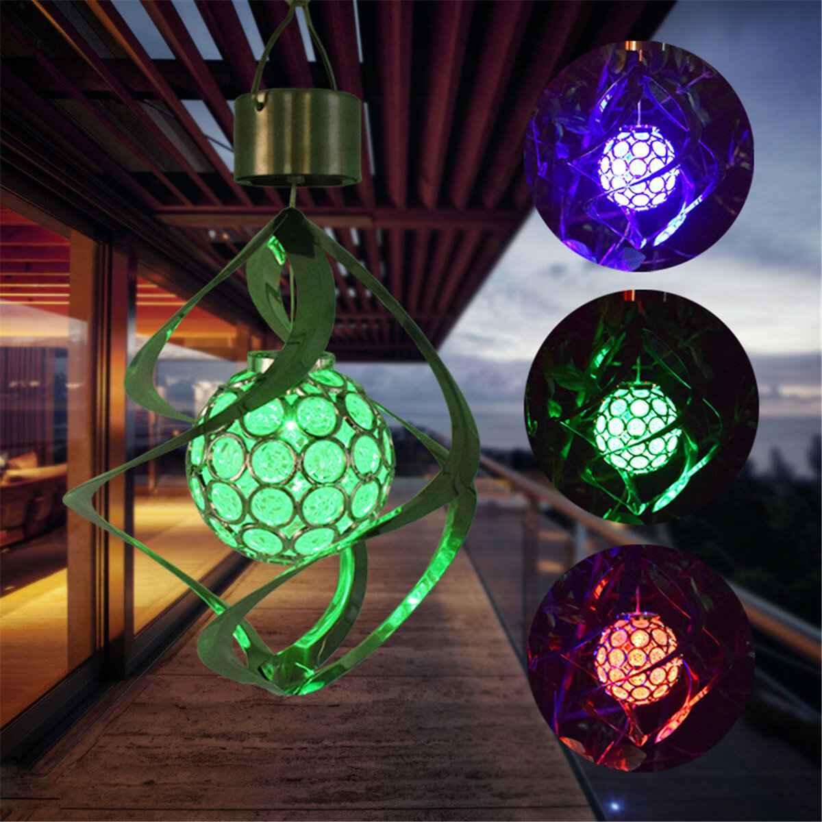 Zonne-energie Windgong Licht 7 Kleurveranderende LED Tuin Opknoping Spinner Lamp