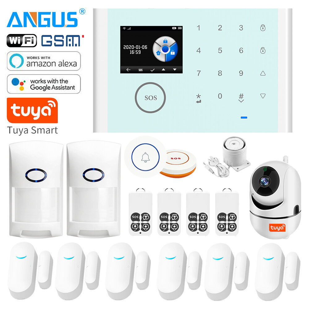 

ANGUS CS118 Tuya WIFI Home Security Alarm System App Control Compatible with Alexa Wireless Burglar Alarm