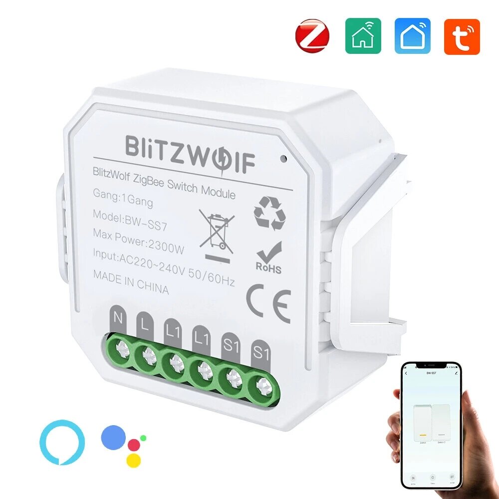 

[2 Pcs] BlitzWolf® BW-SS7 Zi-Bee3.0 2300W Smart Light Switch Module 1 Gang Wireless App Remote Control Voice Control Tim