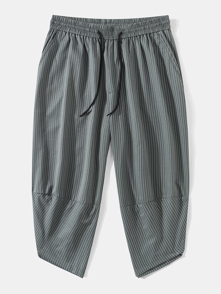 Men Irregular Pinstriped Print Multi Pocket Spliced Pants