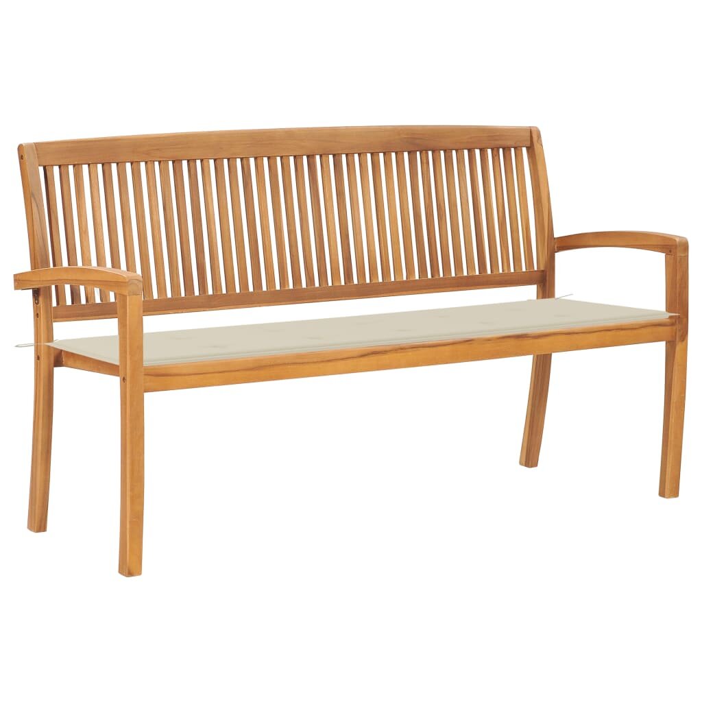 

Stacking Patio Bench with Cushion 62.6" Solid Teak Wood