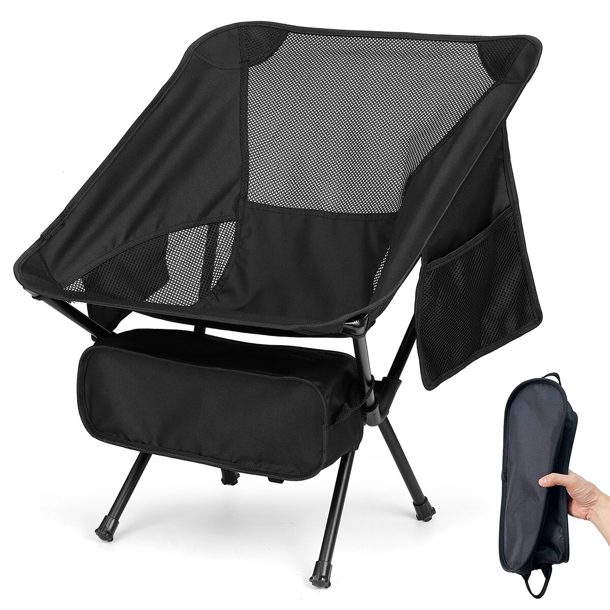 Outdoor Camping Chair Portable Folding Chair Beach Hiking Picnic Seat Fishing Tools Chair with 2 Sto