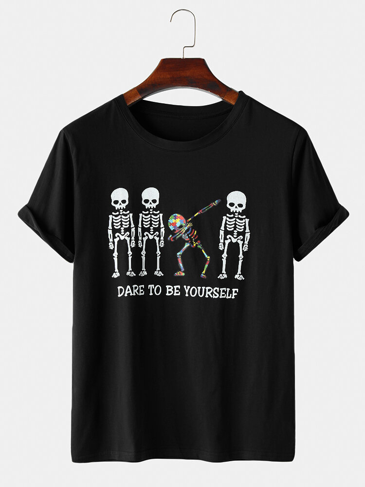 Heren design slogan print skelet patroon korte mouwen T-shirts