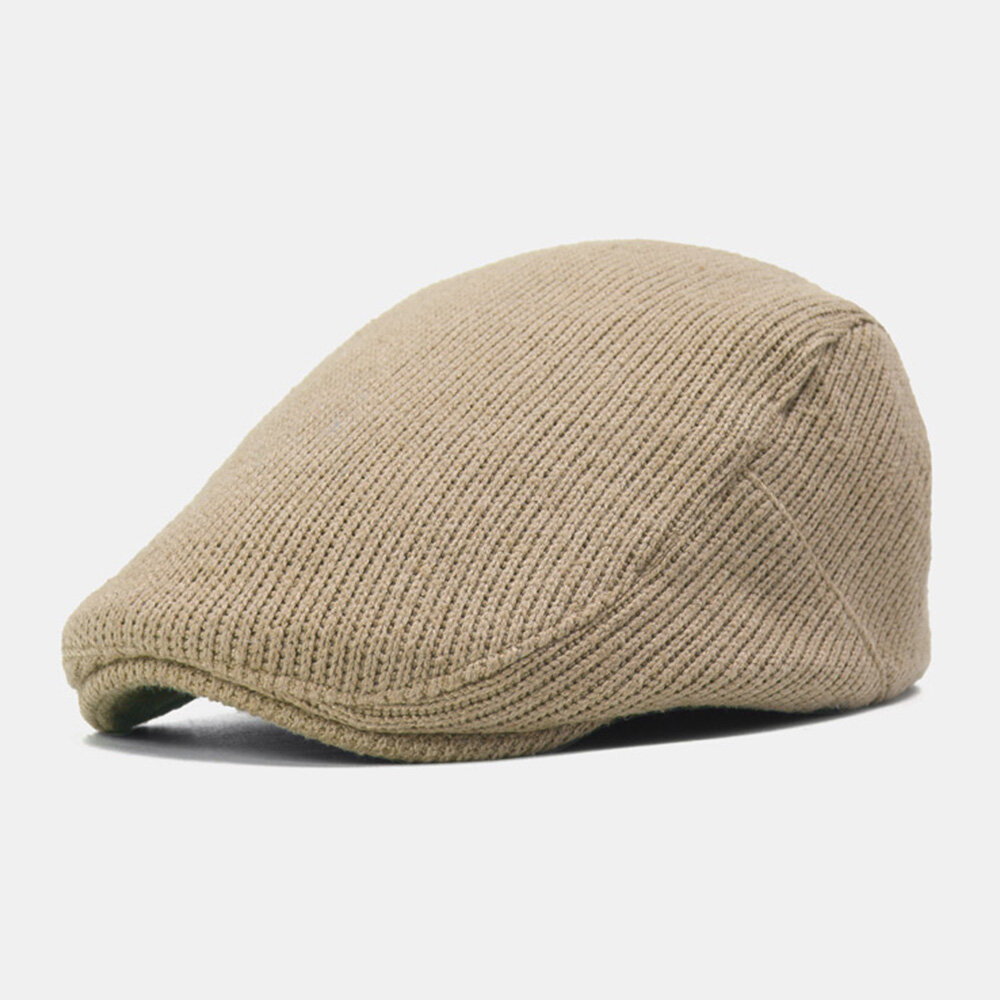 Unisex Knitted Solid Color Adjustable Newsboy Hat Vintage Breathable Beret Flat Cap