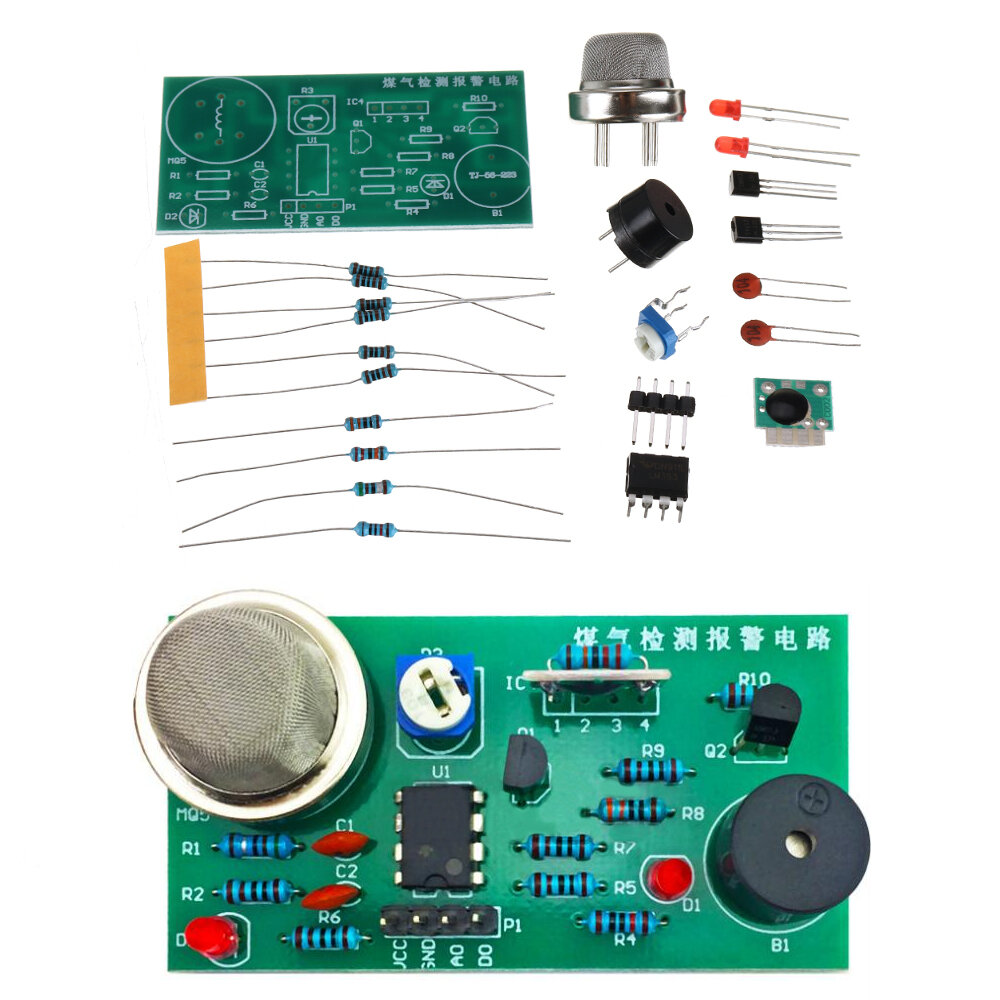 MQ5 Gasdetectie en alarm Printplaat DIY-onderdelen Ondersteuning Geluids- en lichtalarmsensorkit