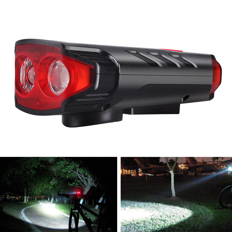 5-Modes 2*T6 LED Solar Bicycle Headlights 6-Horns Sounds Waterproof Bike Light For Mountain Bike Night Ridingf Cycling