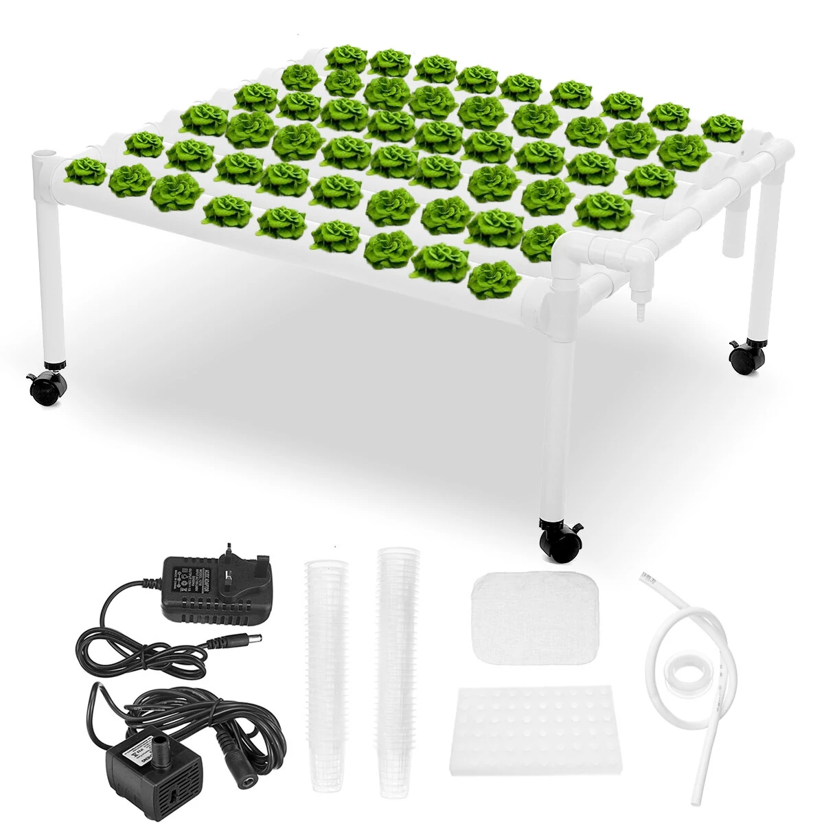 110-220V 1 Layer Hydroponic Growing Kit 6 Pipes 54 Holes Vertical Style Double Side Water Curlture Set Garden Vegetable Planting System Kit Tools - EU Plug