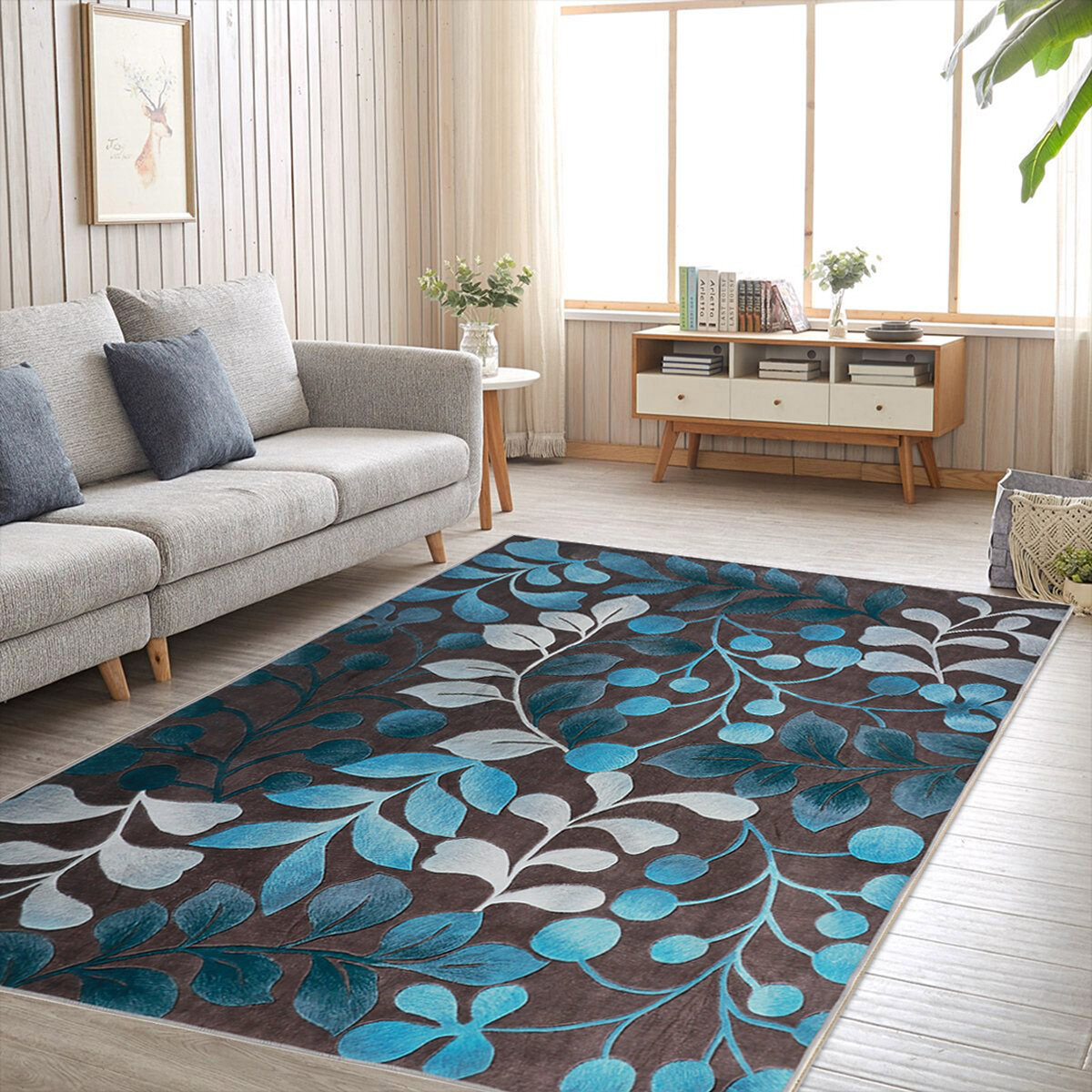 Plant Flowers Carpet Anti-skid Skin-friendly Carpet Non-slip Washable Floor Mat For Living Room Bedr