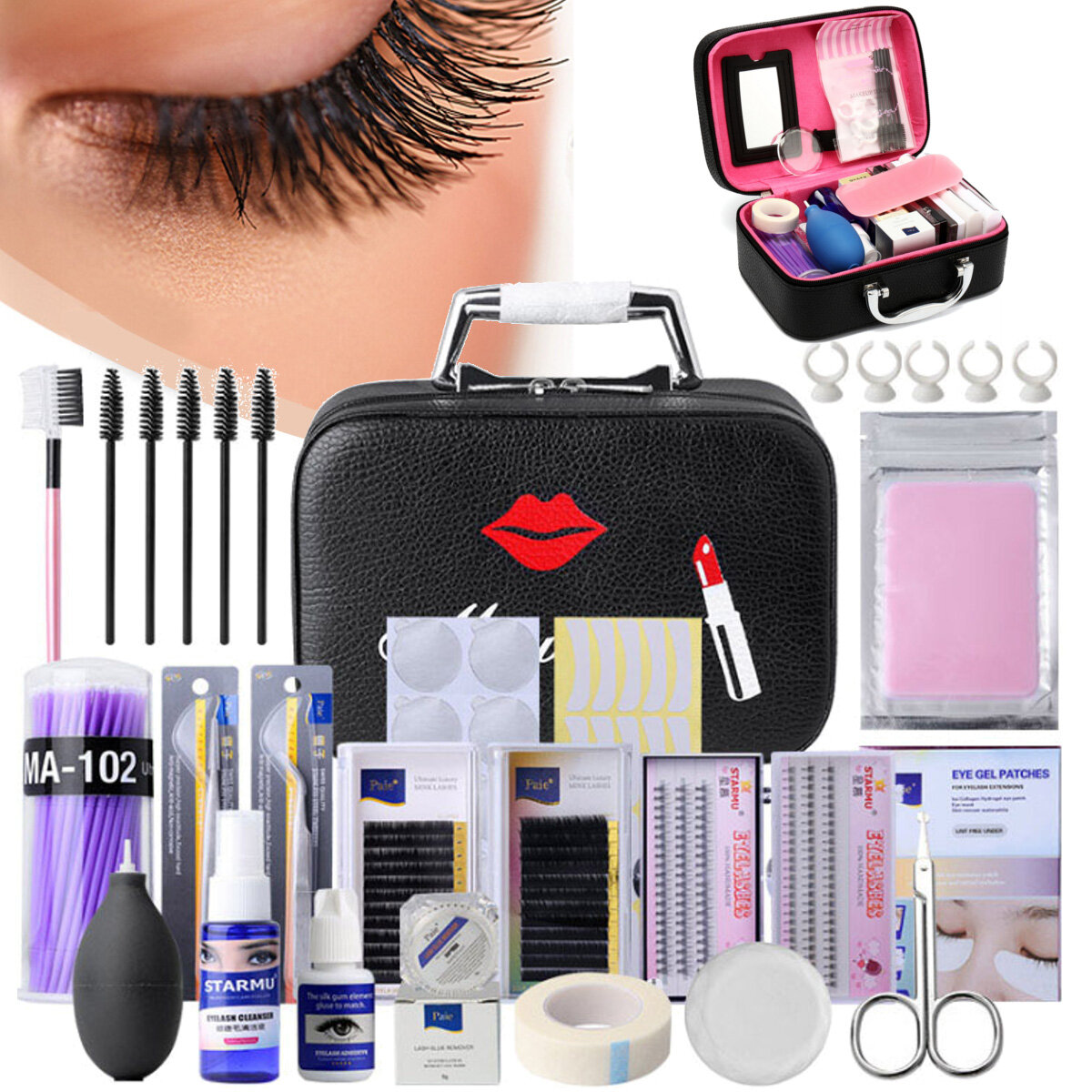 22pcs Lash Starter Kit Eyelash Extension Makeup Practice Set Bag False Eyelash Extension Training Makeup Beginner Practi
