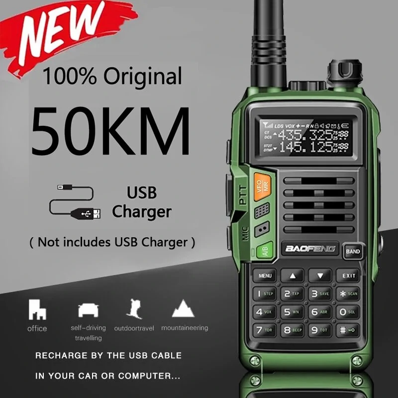 2022 BAOFENG UV-S9 Plus Walkie Talkie Green Yellow Tri-Band 10W With USB Charger Powerful CB Radio Transceiver VHF UHF 136-174Mhz/220-260Mhz/400-520Mh - Green With USB Charger