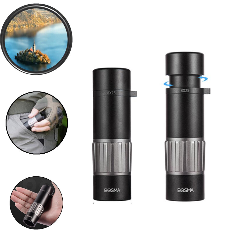 BOSMA 8x25 Mini Compact Telescope Waterproof Pocket Monocular With Clear Wide Field 18mm Large Eyepiece for Camping Travel