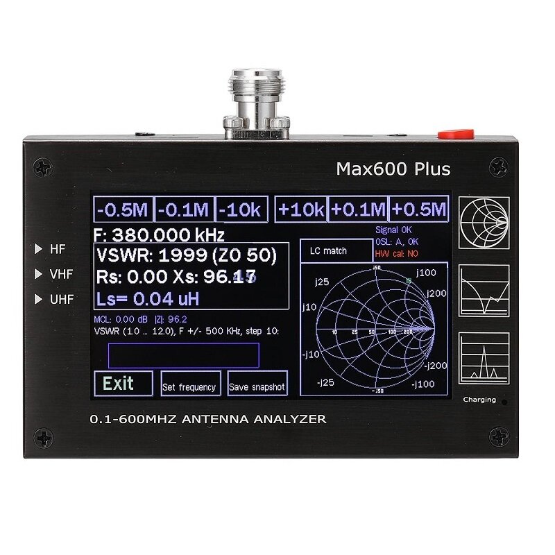 

Max600 Plus Professional HF VHF UHF Антенна Анализатор 0,1-600 МГц с 4,3-дюймовым сенсорным экраном TFT LCD