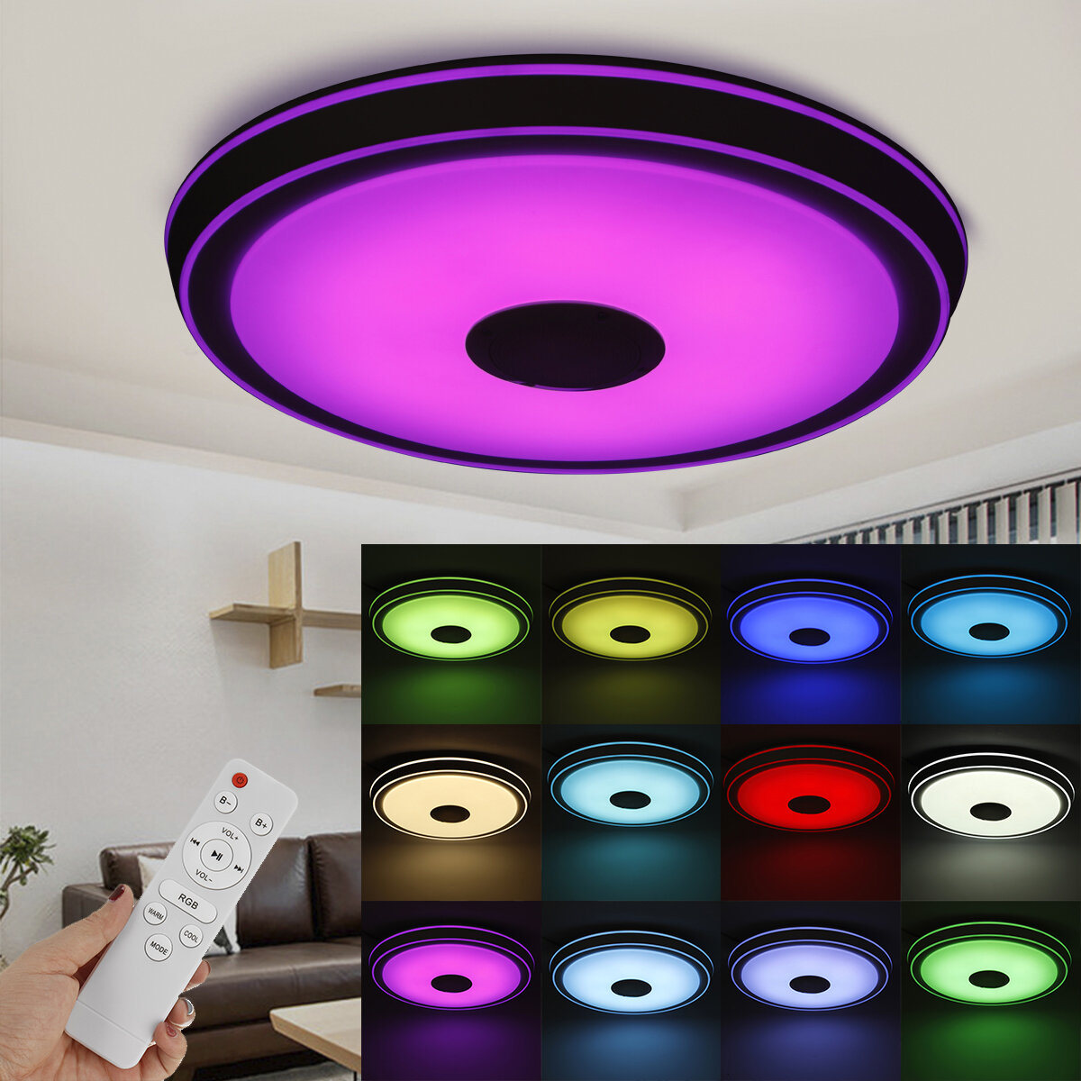 

50CM LED Ceiling Light RGB bluetooth Music Speaker Dimmer APP Remote Control Lamp
