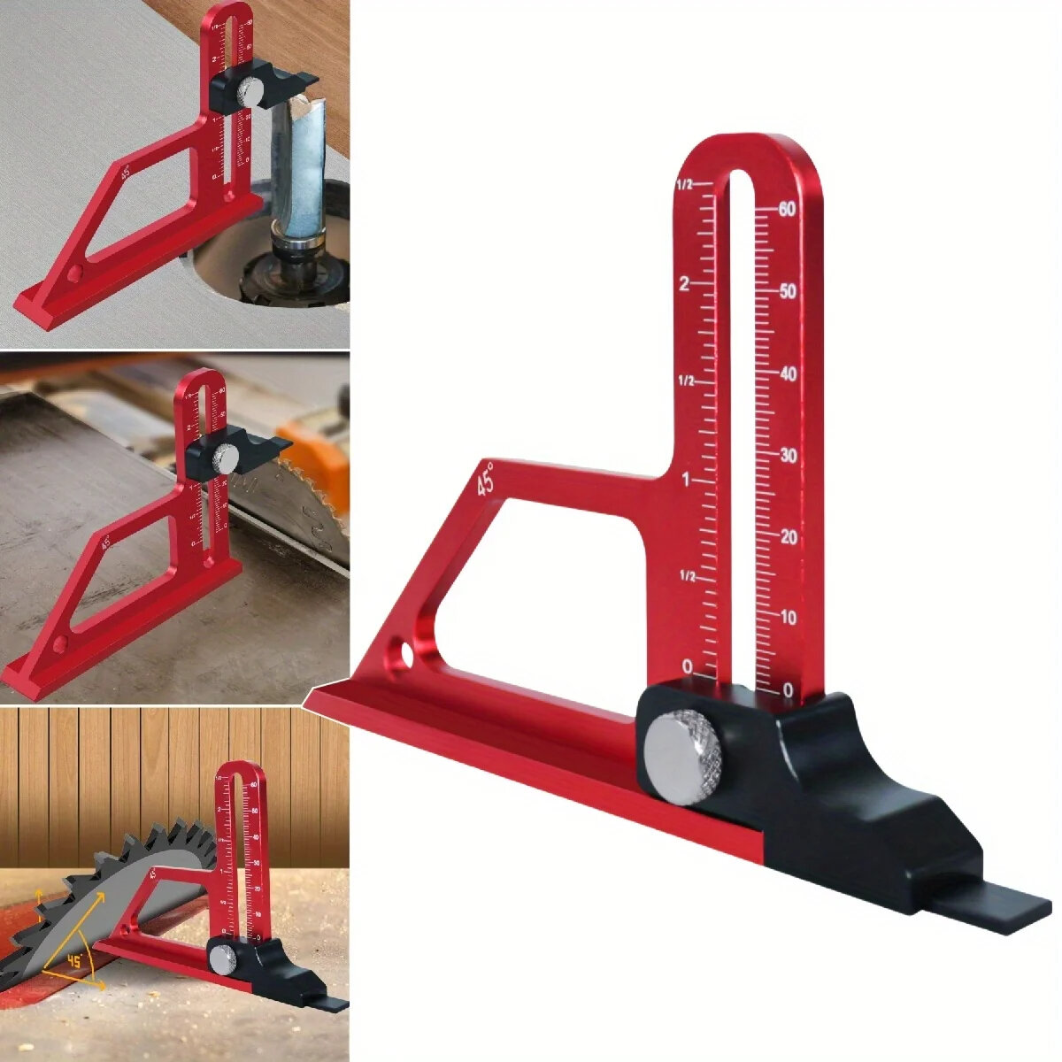 

Adjustable Table Saw Depth Gauge 0-60mm with Metric and Inch Scale Aluminum Installing Blade Router Bits Height Measurin