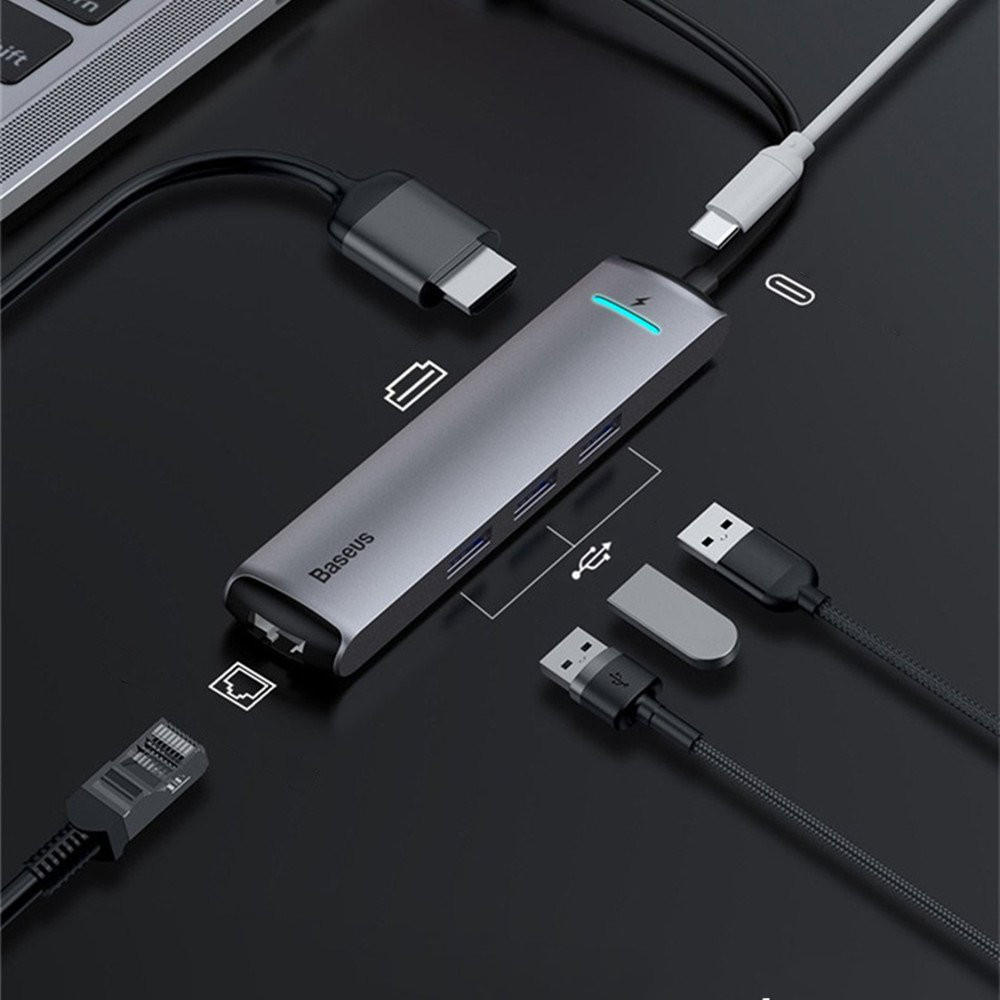 

Baseus 6 in 1 USB-C Type-C Hub Adapter with 3 * USB 3.0 Ports/Type-C PD Charging Port/4K HD Display Interface/Gigabit RJ