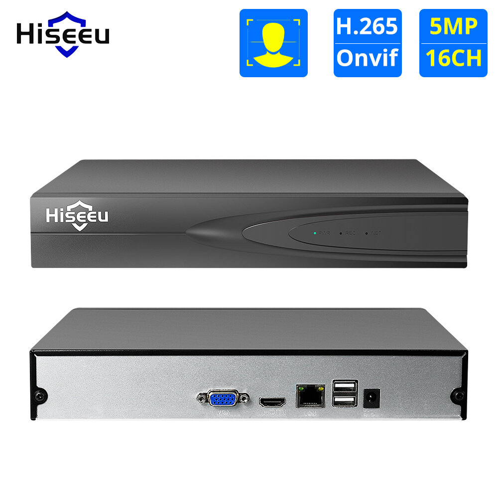 

Hiseeu H.265 16CH CCTV NVR для 5MP / 4MP / 3MP / 2MP ONVIF 2.0 IP камера Metal Network Video Eecorder P2P для системы CC