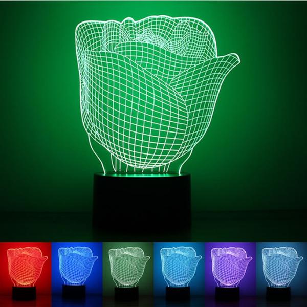 Image of 3D Illuminated Illusion Farbe ndernde Rose LED Desk Night Light Lampe