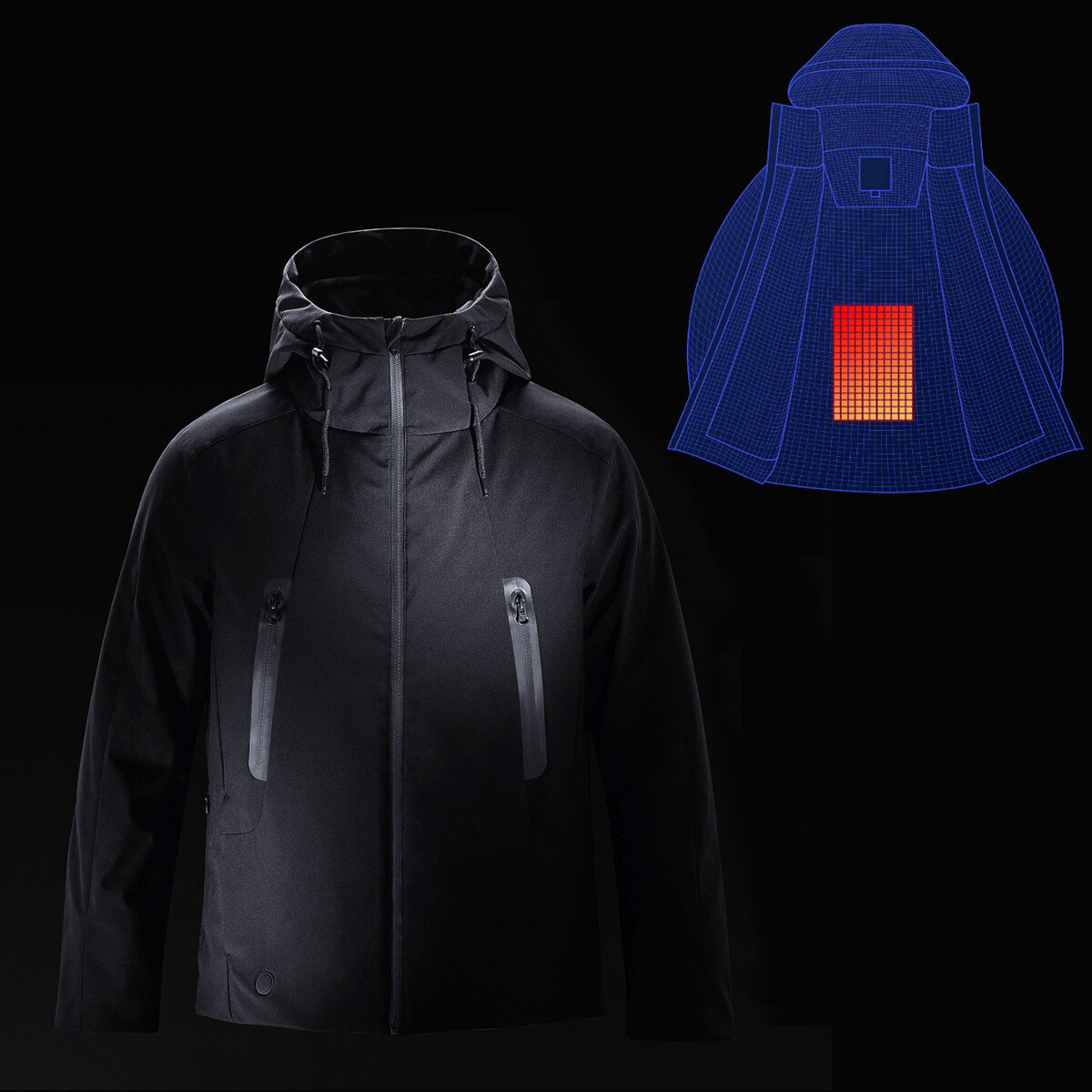 RUNYON IPX7 Мужская зимняя перезаряжаемая регулируемая куртка с электрическим подогревом, моющиеся пальто Водонепроницаемы, непромокаемая, Soft