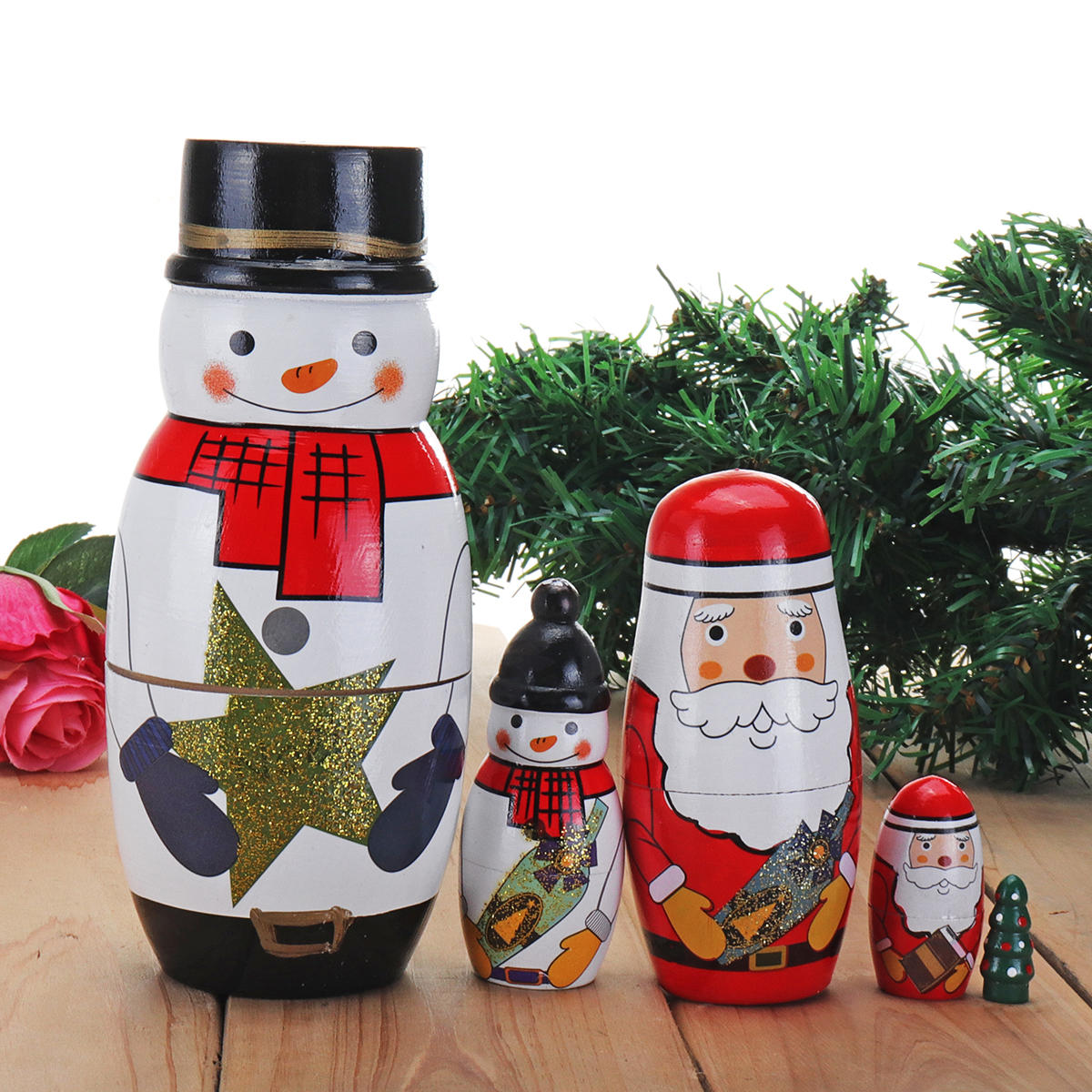 5 STKS Russische Houten Nesting Matryoshka Pop Handwerk Decoratie Kerstcadeaus