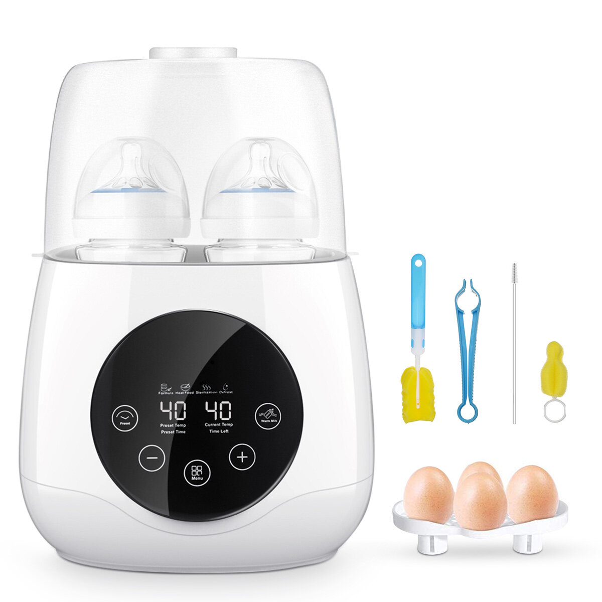 Baby Bottle Warmer, EIVOTOR Bottle Steam 6-in-1 Double Bottle Baby Food Heater for Evenly Warm Breast Milk or Formula, L