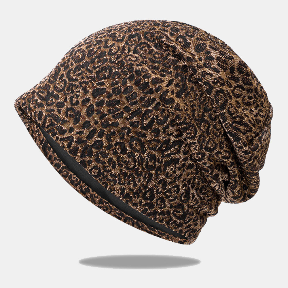 Women Leopard Pattern Elastic Baotou Hat Summer Autumn Outdoor Sunshade Breathable Adjustable Skull Hat Beanie Hat