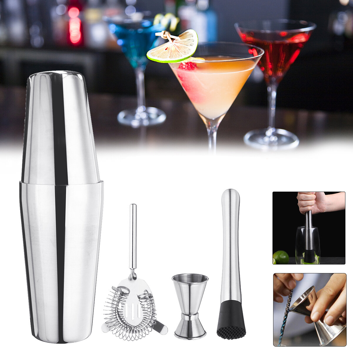 Shaker Cocktail Stainless Steel Mixer Drink Set Bartender Bar Martini Tools Kit