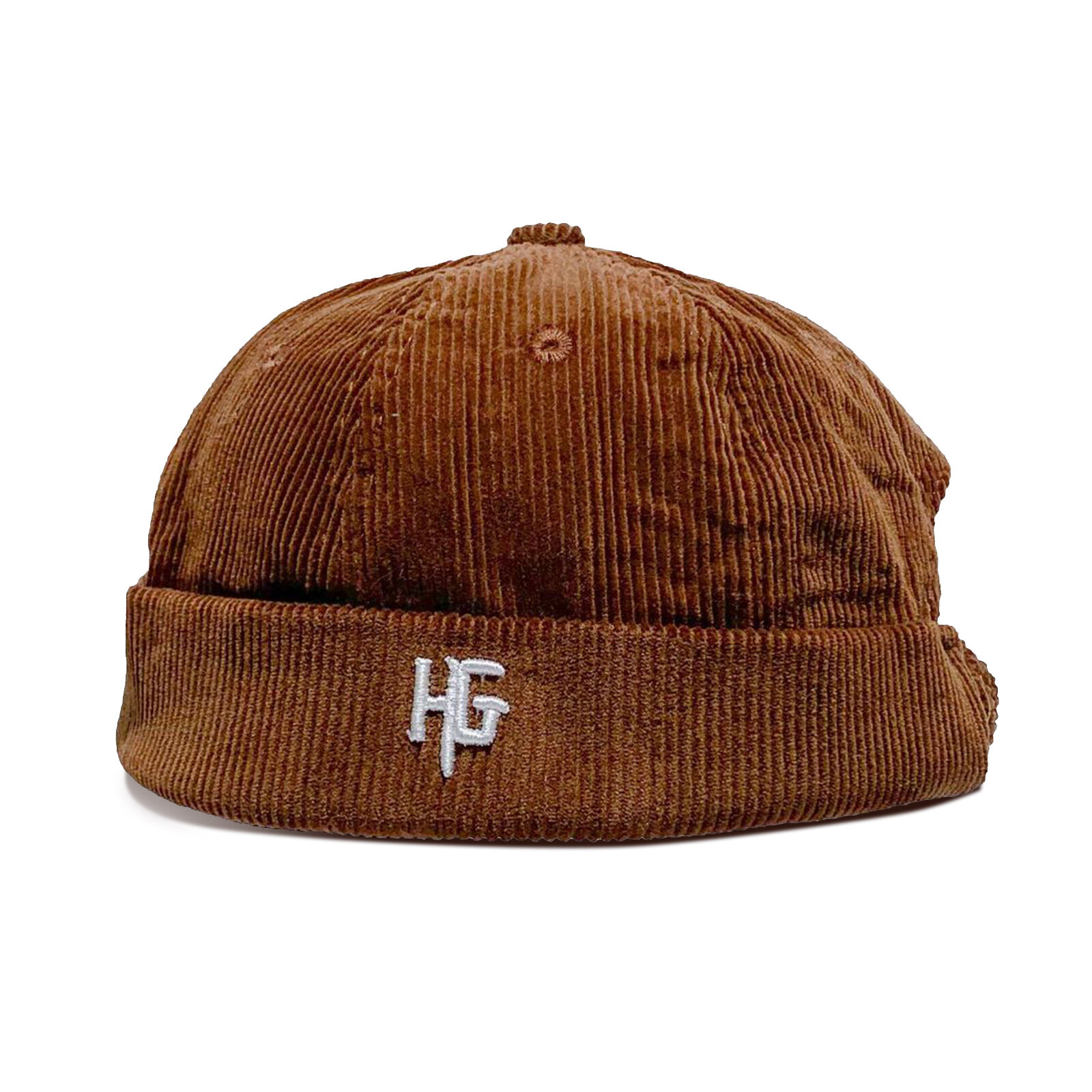 Unisex Corduroy Embroidered H G Patten Casual Brimless Beanie Landlord Hat Skull Cap