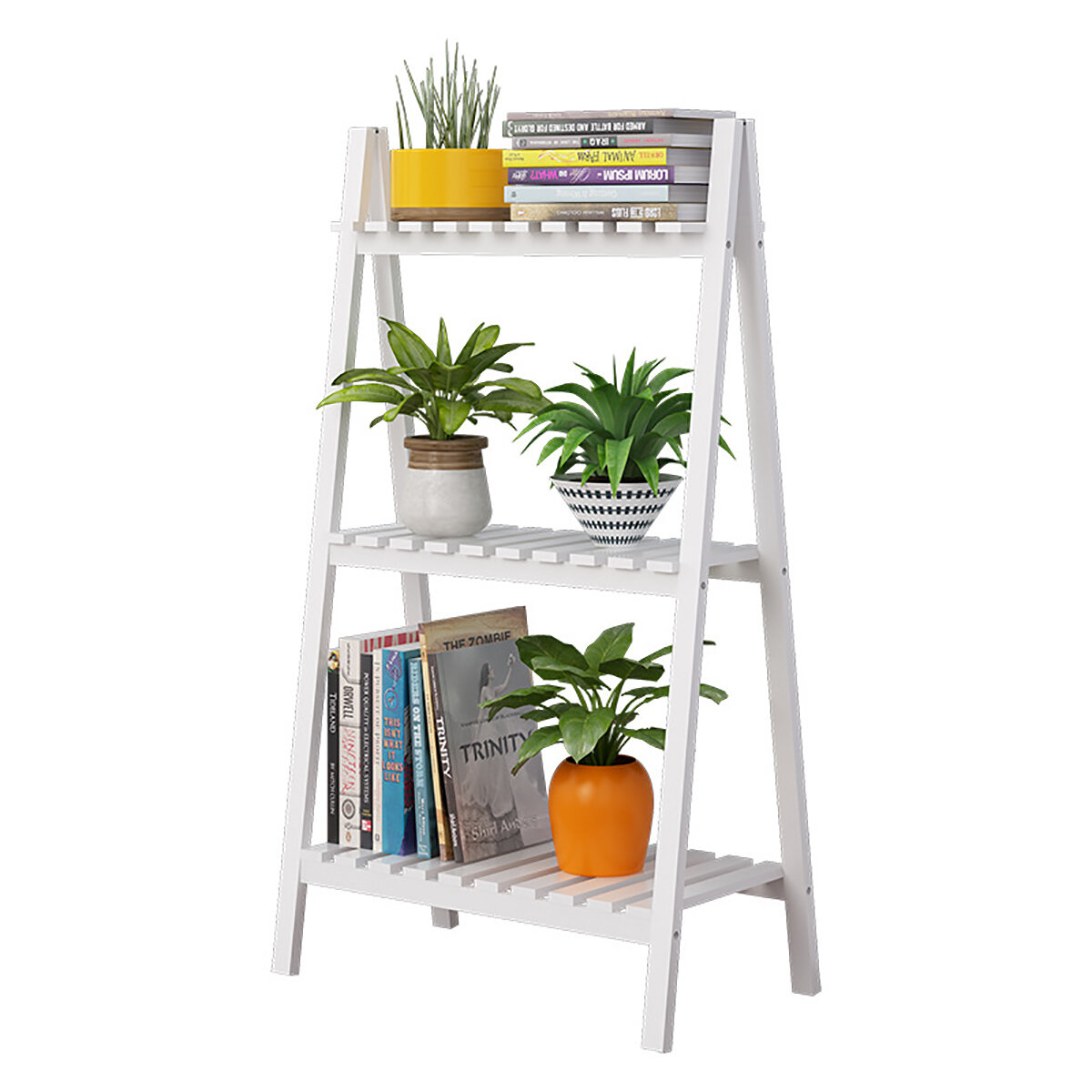 3-laags inklapbaar houten planten bloemen standaard ladder plankenrek plantenbak houder