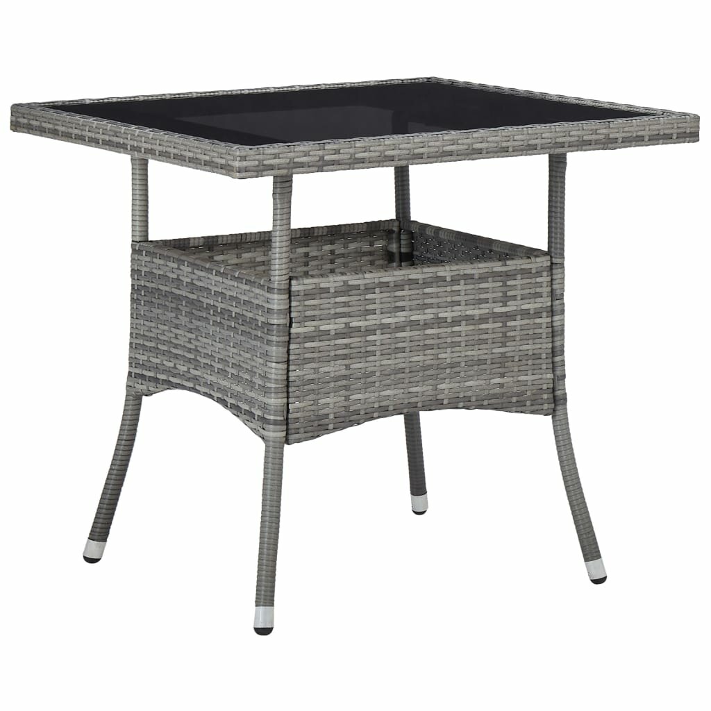 Outdoor Dining Table Gray Poly Rattan and Glass