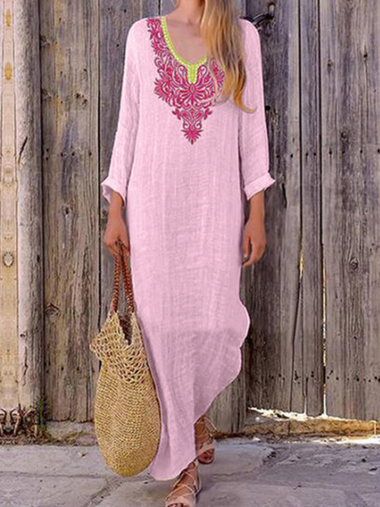 Women long sleeve v-neck floral print casual maxi dress Sale - Banggood ...