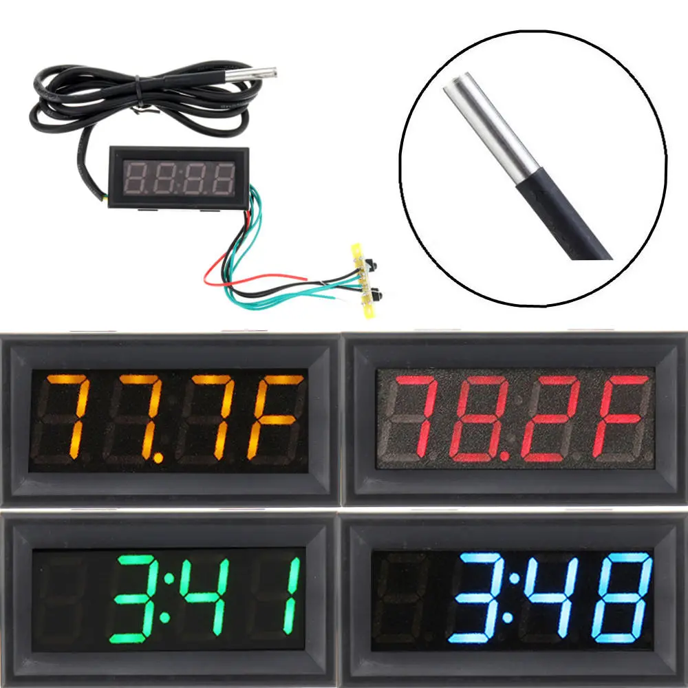 0.56 inch 200v 3-in-1 time + temperature + voltage fahrenheit display dc7-30v voltmeter electronic watch clock digital tube