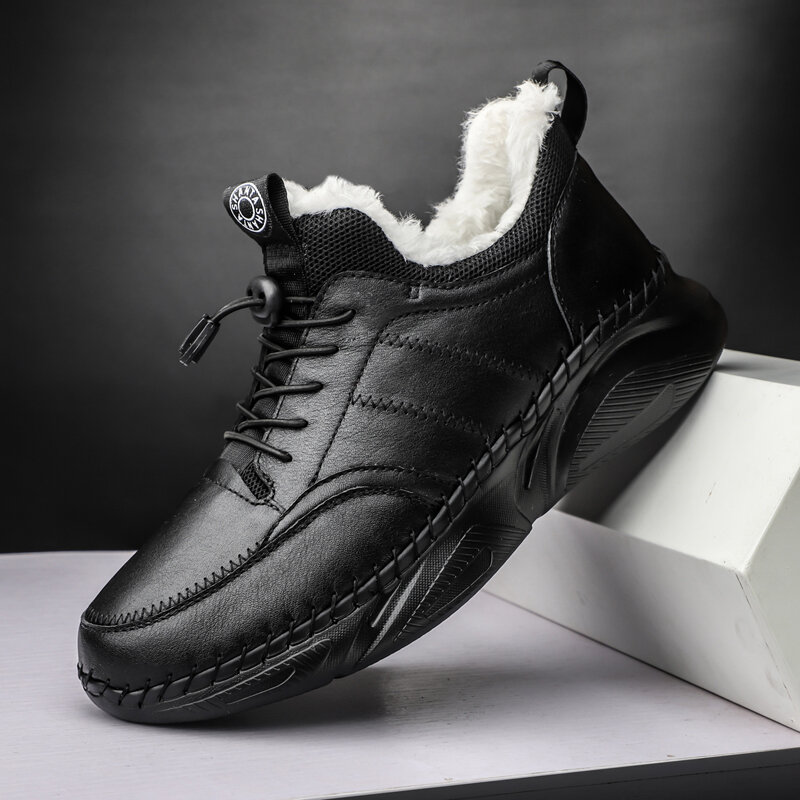 55% OFF on Men Hand Stitching Leather Light Weight Warm Soft Casual Sport Shoes