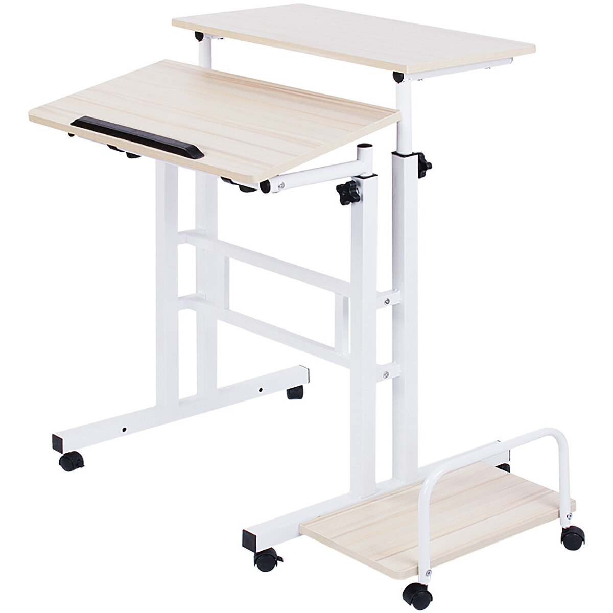 

Mobile Standing Desk Computer Laptop Desk Sit-Stand Writing Study Table Workstation with Computer Case Rack