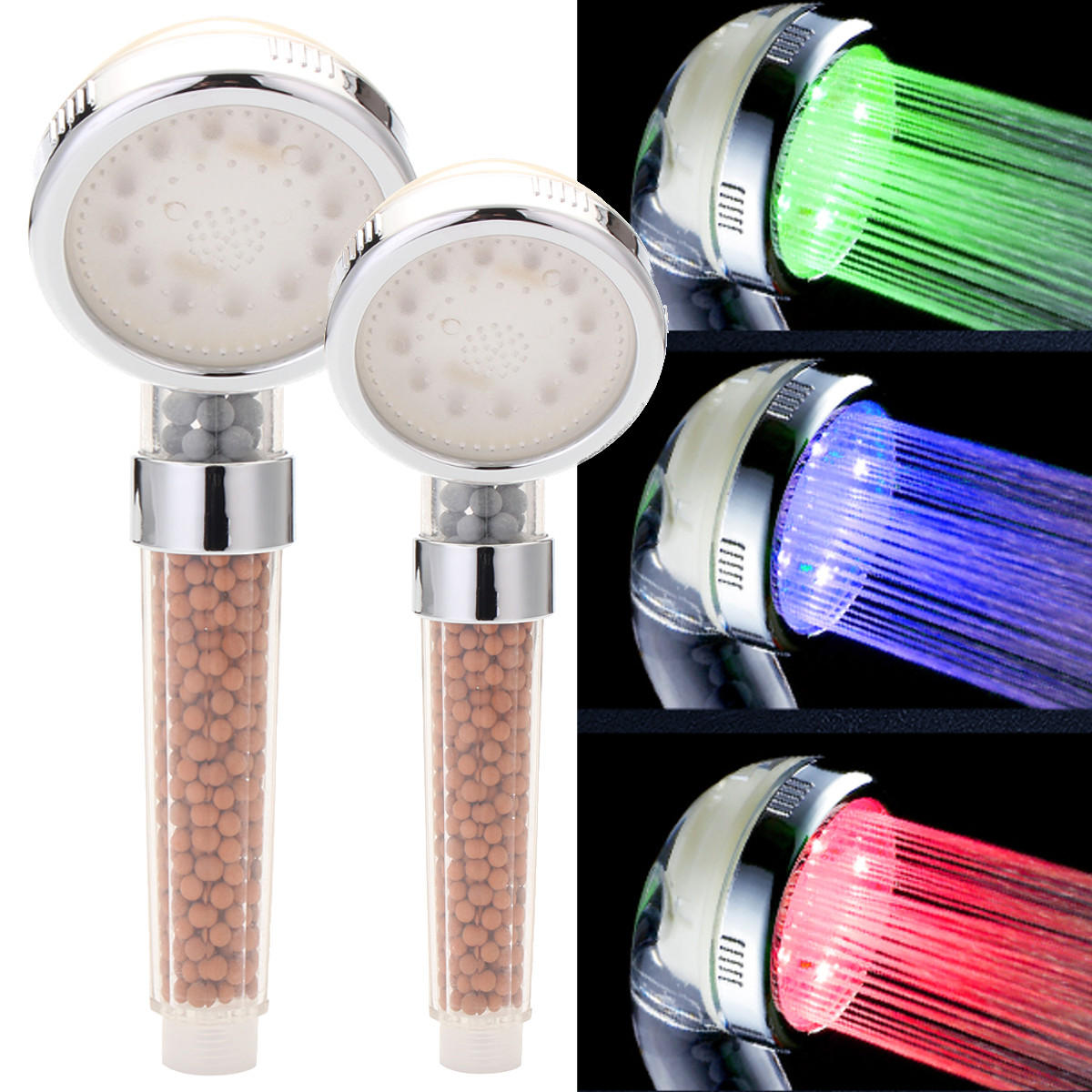 3 Colors Changing LED Light Shower Head Handheld Boosting Filtration Water Head 