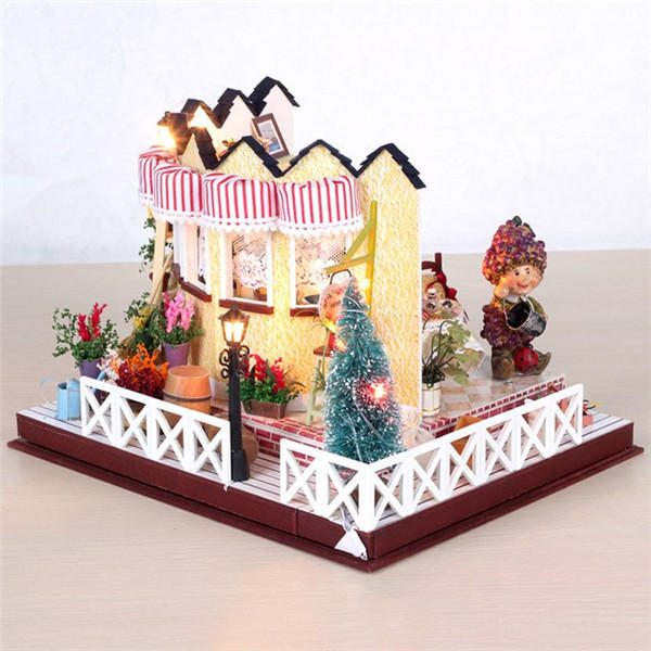 Hoomeda LY001 Herb Tea Vanilla Milk Tea House DIY Dollhouse With Music Light Cover Miniature Model