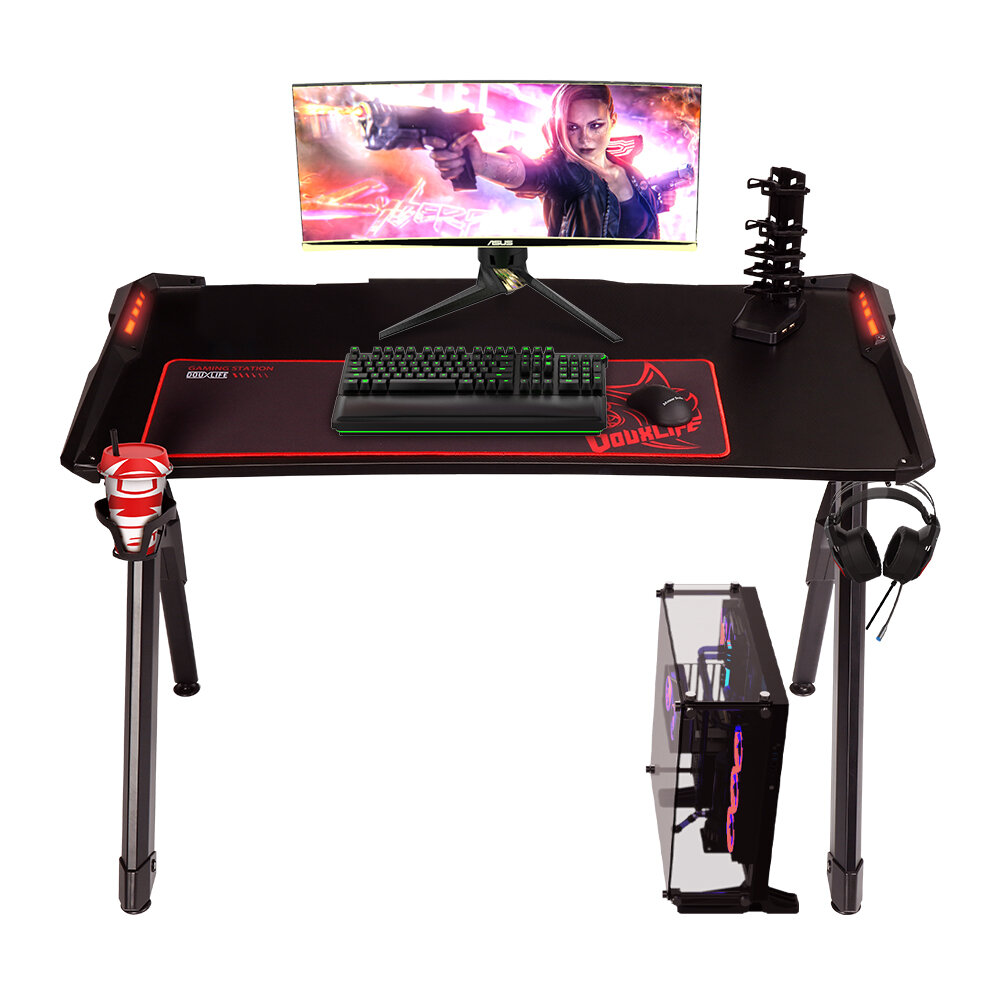 

Douxlife® Blade GD01 Gaming Desk R-Shaped Metal Frame 47" Stable Desktop Gamer Workstation with 6 RGB Lighting Color Eff