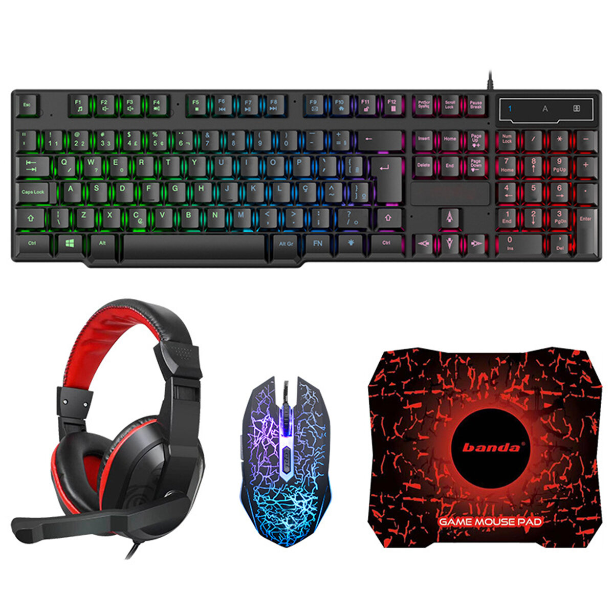 Gaming Keyboard and Mouse and Mouse pad and Gaming Headset Wired LED RGB Backlight Bundle