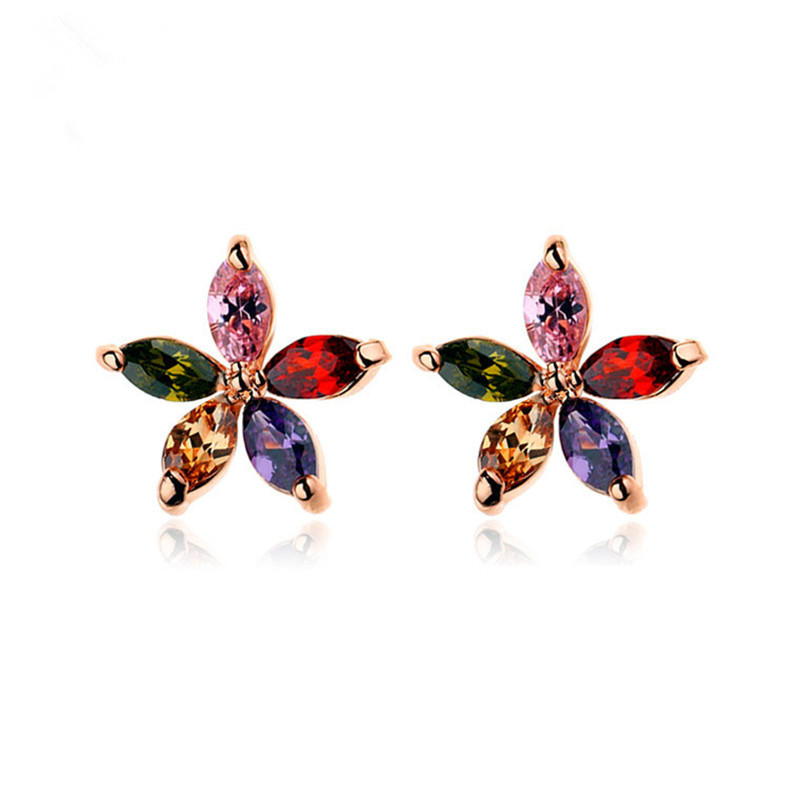 Colorful Zirconia Flower Stud Earrings for Women