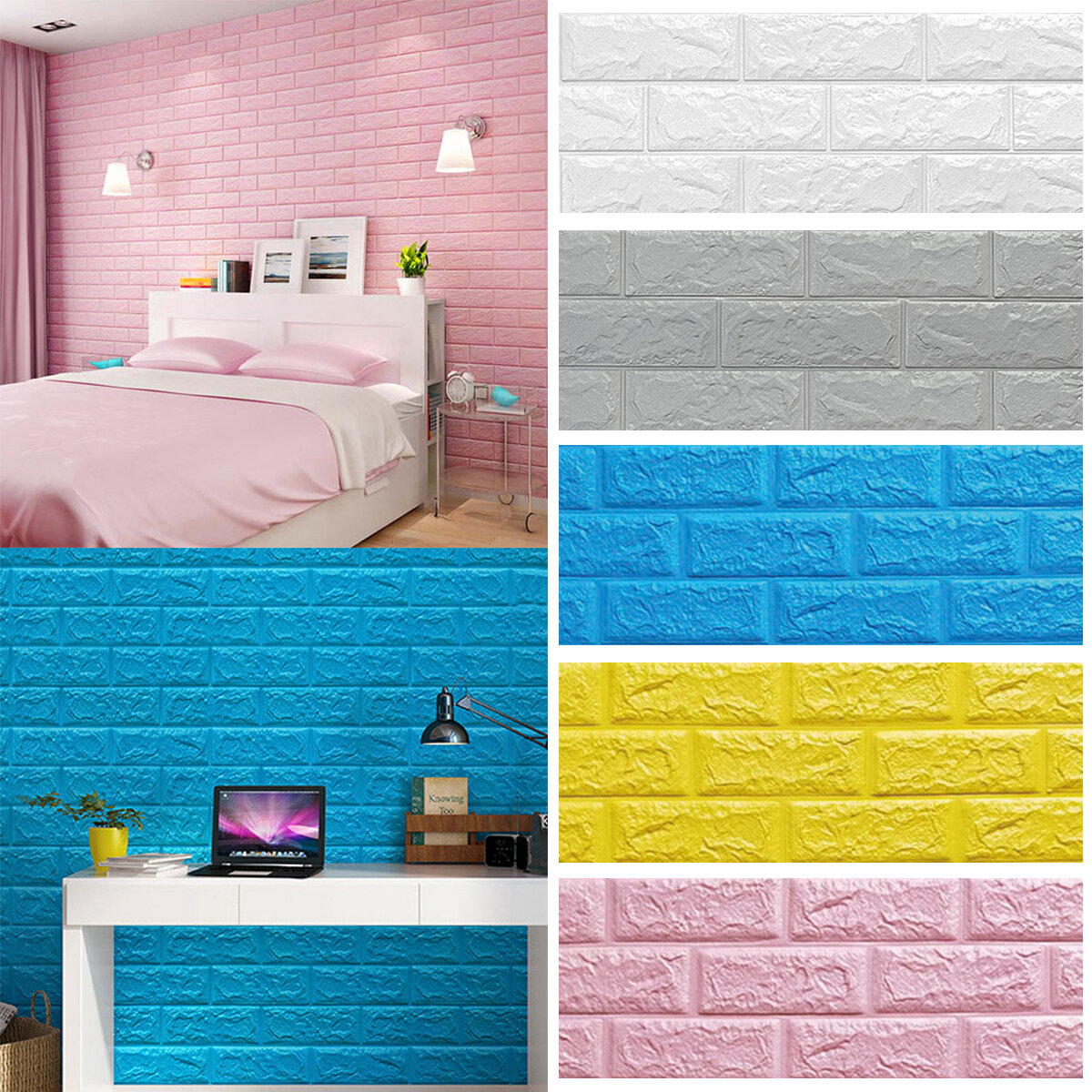 

3D Brick DIY Wall Sticker Self-adhesive Waterproof Panels Wallpaper Decal 3D Brick Pattern Foam Wall Sticker for Home De