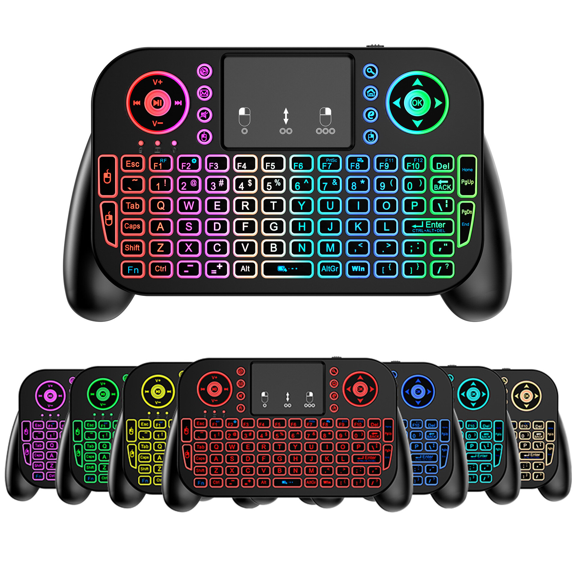 V8 Mini-toetsenbord Dual-Mode Handle Keyboard Three-Color Backlight Lucht muis voor pc Android TV Bo