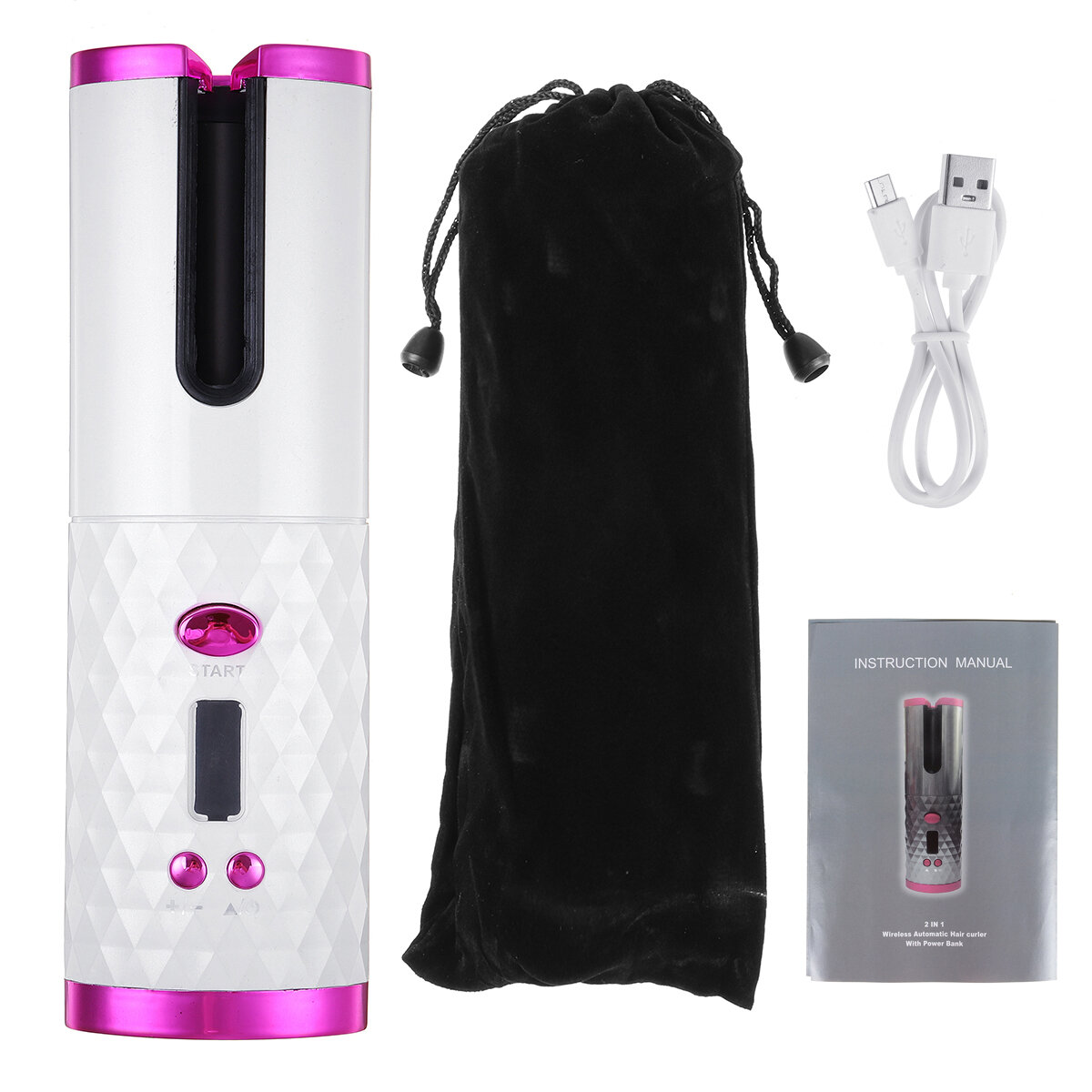 USB Rechargeable Cordless Auto-rotating Hair Curler Hair Waver Curling Iron with LCD Temp Display