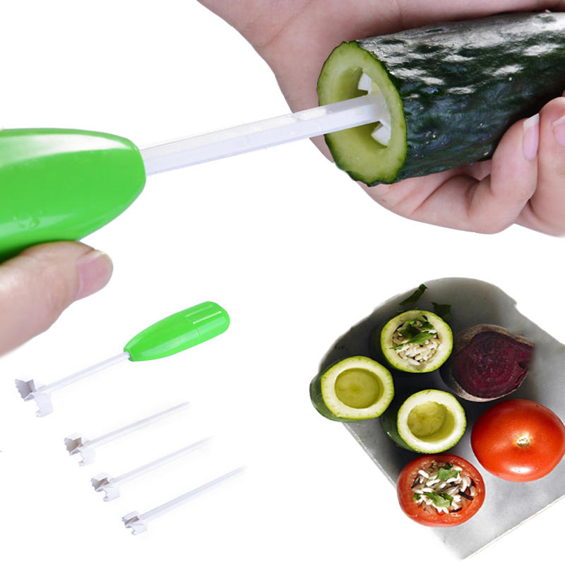 

4pcs Replaceable Head Vegetable Spiral Cutter Muti-funtion Vegetable Cutter Drill Spiralizer Digging Core Device