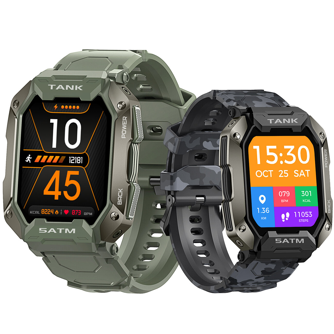 KOSPET TANK M1 1.72 inch Full Touch Screen Heart Rate Blood Pressure Oxygen Monitor 24 Sports Modes 50 Days Standby IP69 Waterproof 3－Proof Rugged Smart Watch